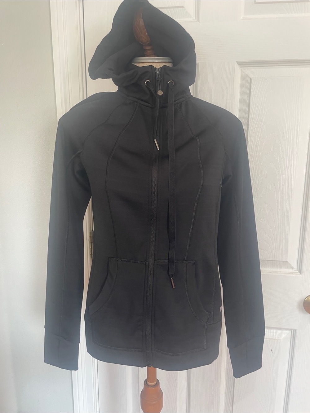 90 Degree By Reflex Black Hooded Zip-Up hoodie thumb holes pockets womens size M